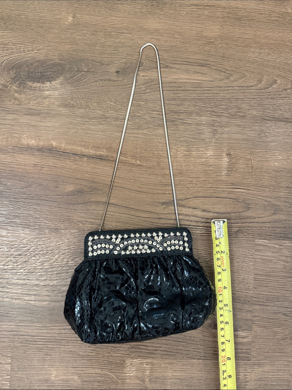 White House Black Market Black Sequin Evening Clutch with Chain